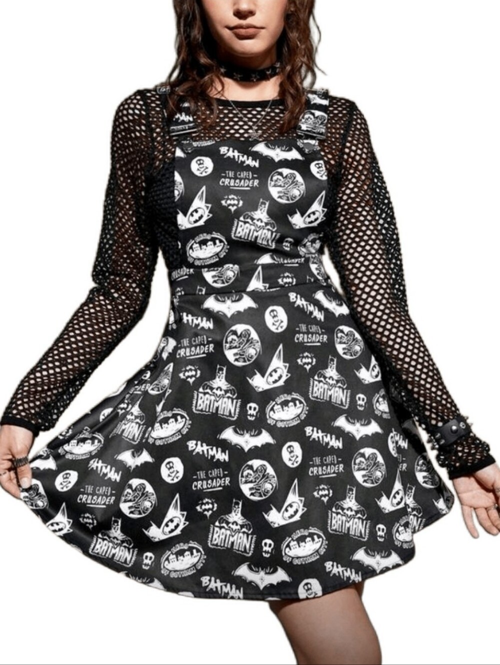 ROMWE Batman Graphic Black Skater Overall Dress